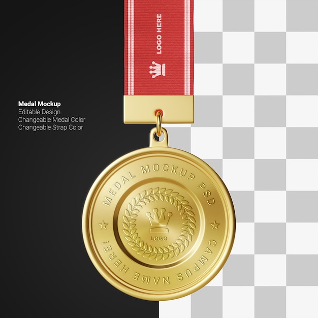 Ciondolo medaglia d'oro a forma di cerchio di successo accademico con mockup logo modificabile cinturino