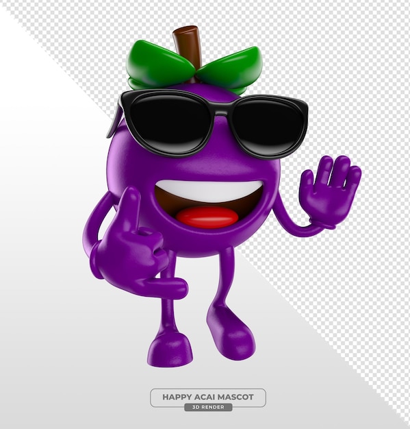 Acai Berry Mascot Rock Gesture With Sunglasses Karikatura 3D Render z przezroczystym tłem