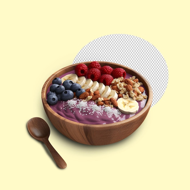 PSD acai bowl of fruit with blueberries and bananas on it