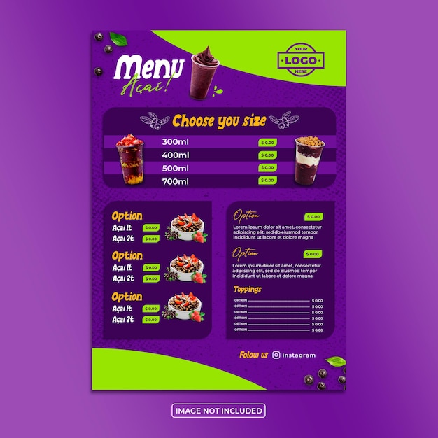 Acai menu vector