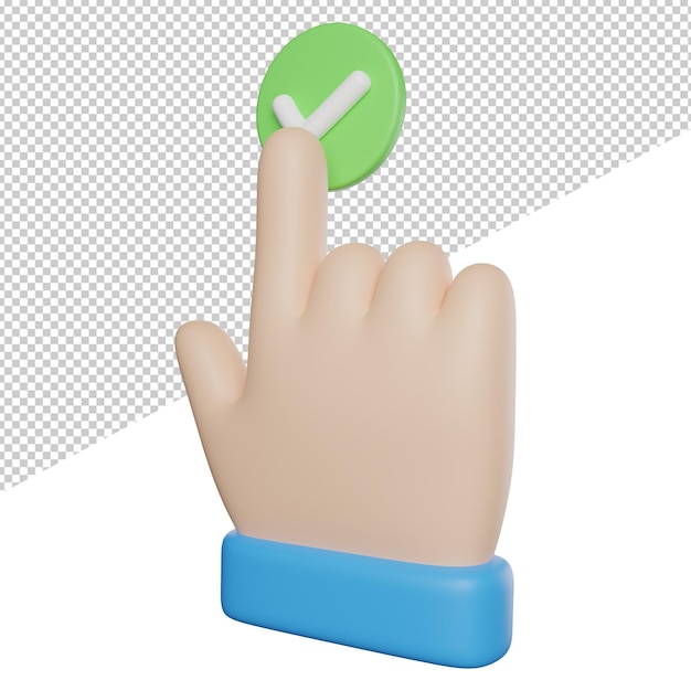 Accept tap button side view 3d rendering icon illustration on transparent background