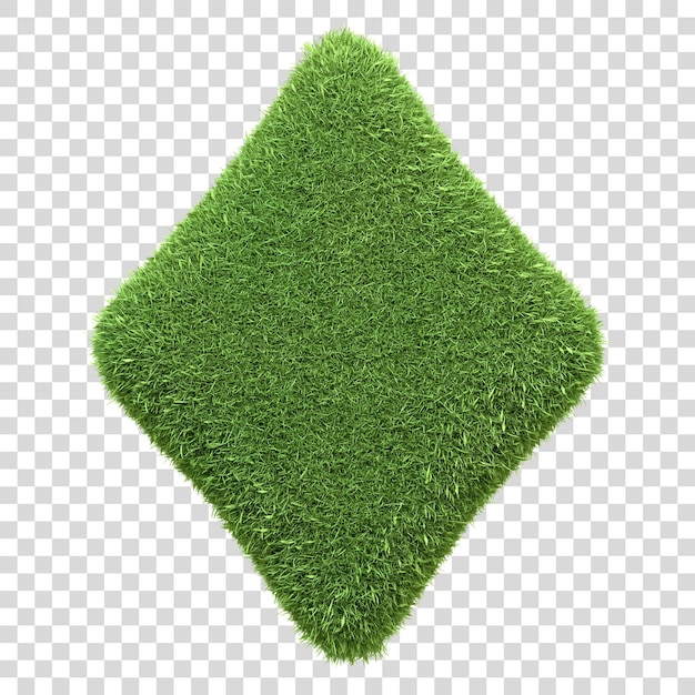 PSD simbolo di carta da gioco dell'asso di diamanti raffigurato con la consistenza dell'erba verde isolata su uno sfondo bianco
