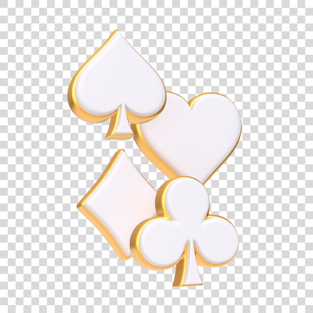 백색 배경에 고립된 에이스 카드 기호 클럽 다이아몬드 하트 및 스페이드 아이콘 3d 렌더링
