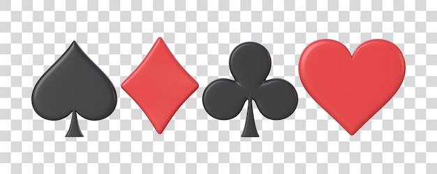 PSD aces cards symbols isolated on white background club diamond heart and spade icon 3d render