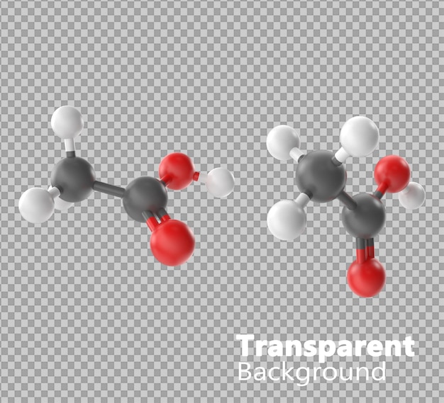 PSD Молекула уксусной кислоты на прозрачном фоне