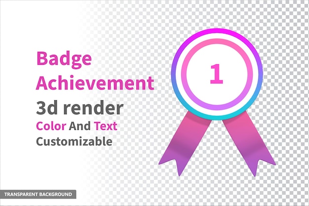 PSD achievement badge 3d render illustration