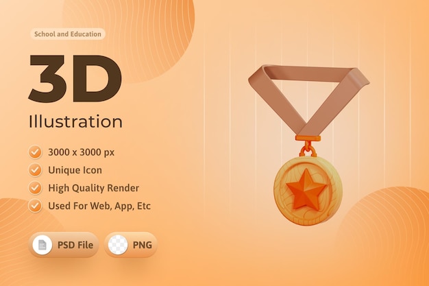 Медаль за достижения образование и школьная икона 3d иллюстрация