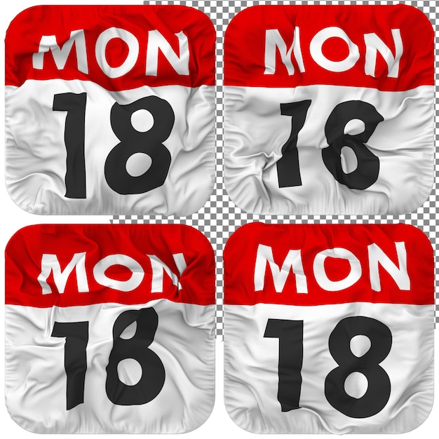 PSD achttiende 18e maandag datum kalenderpictogram geïsoleerd vier golvende stijl hobbel textuur 3d-rendering
