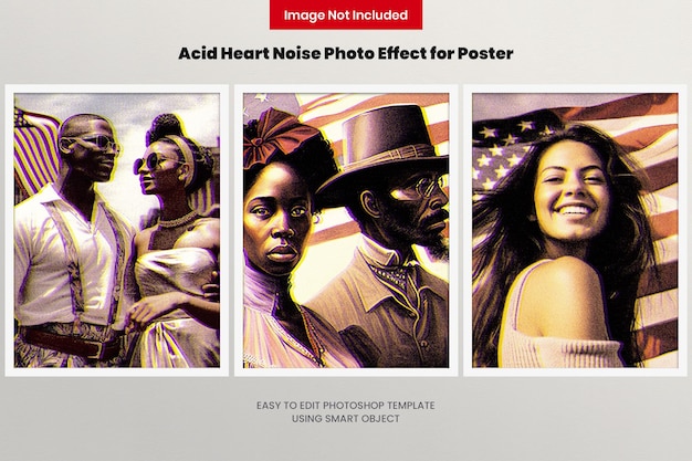 PSD acid heart noise photo effect for poster