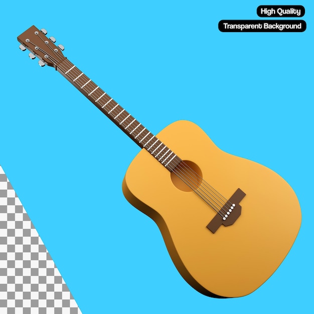 Acoustic guitar 3d illustration psd transparent background