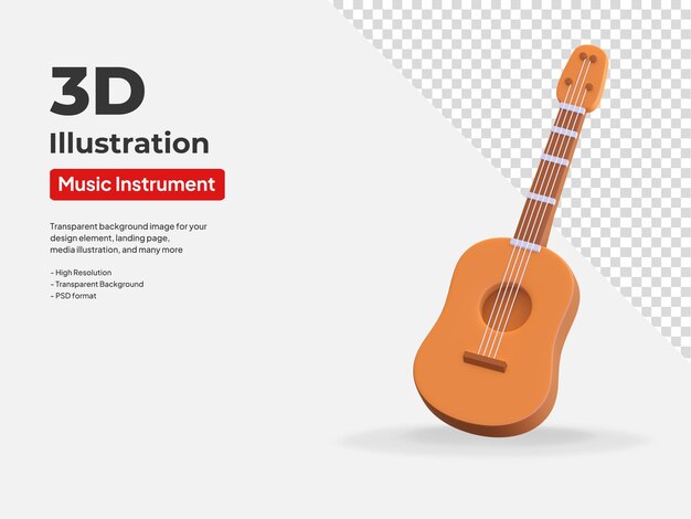 Иконка акустической гитары 3d визуализация иллюстрации музыкального инструмента