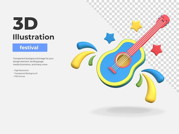 PSD acoustic guitar icon rio festival brazil 3d illustration