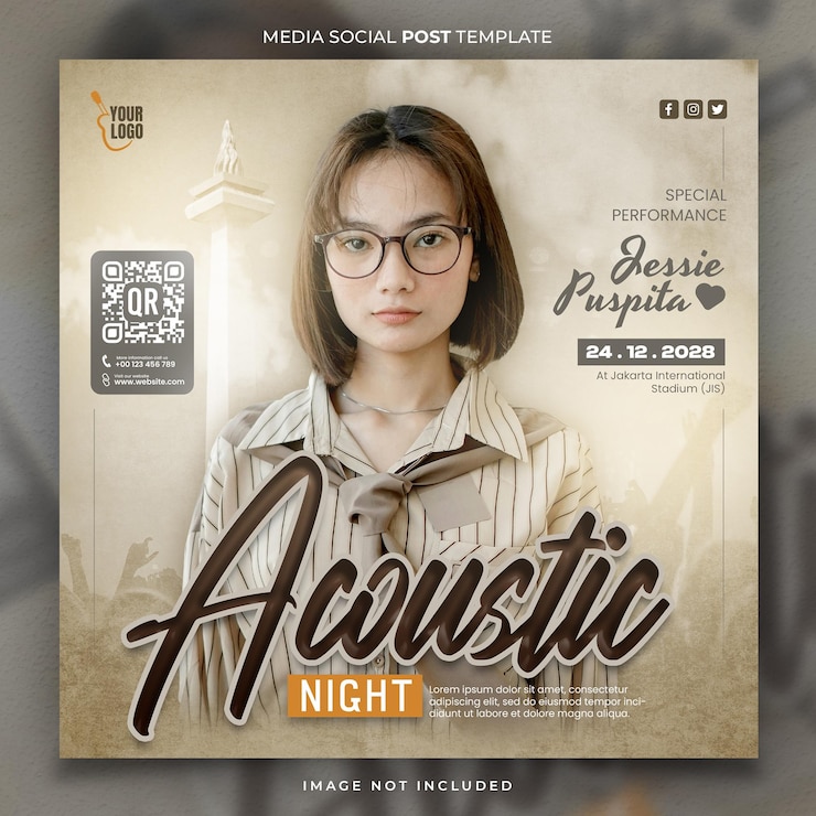 PSD acoustic night music media social post template (sjabloon voor acoustic nachtmuziek)