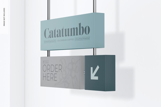 PSD acrilyc hanging sign box mockup, side view