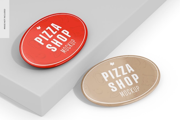 Prospettiva di mockup di pin ovale in acrilico