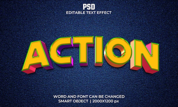 Actie 3d bewerkbaar teksteffect premium psd met achtergrond