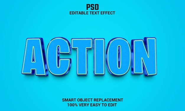 Action 3d bewerkbare tekst-effect met achtergrond Premium Psd