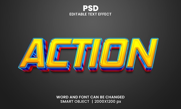 PSD action 3d editable text effect premium psd with background