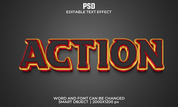 Action 3d editable text effect premium psd with background