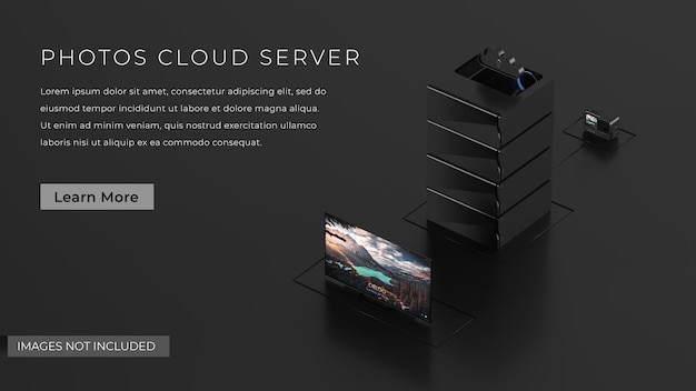 Action camera with cloud server television mockup 3d render