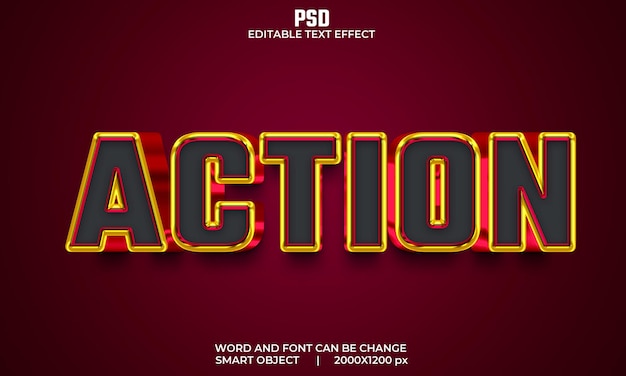 Action red color 3d editable text effect premium psd with background