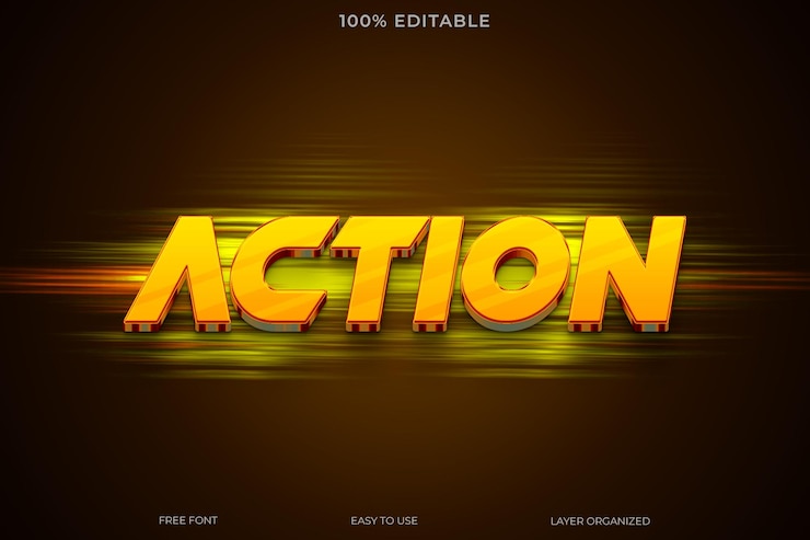 PSD action text effect font editable typography 3d text style