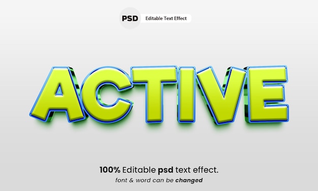 Active 3d text effect editable psd text effect