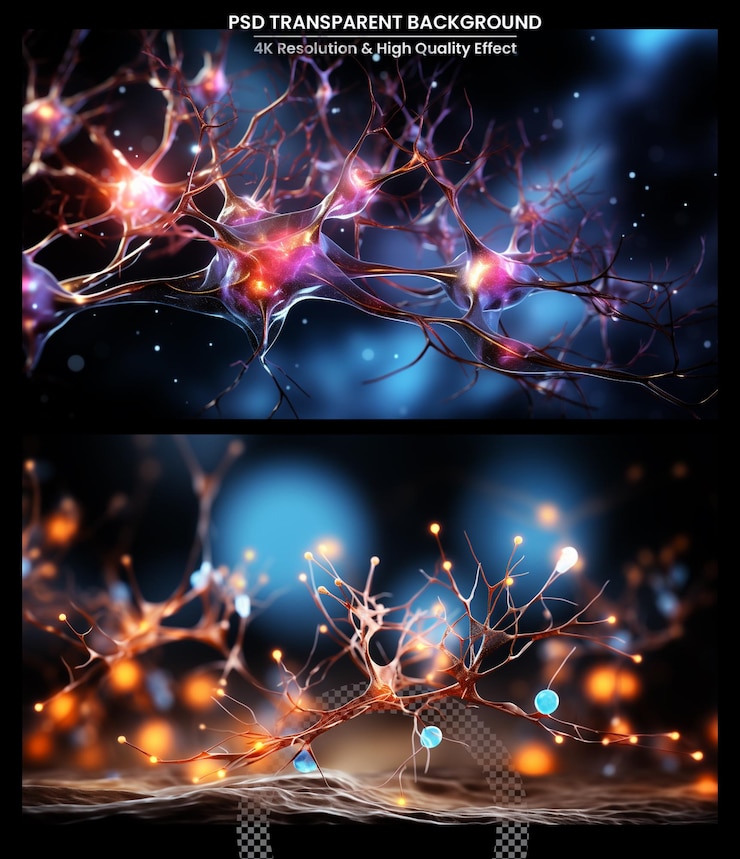 PSD active nerve cells 3d rendering