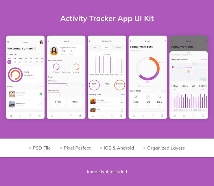 PSD activity tracker app ui kit