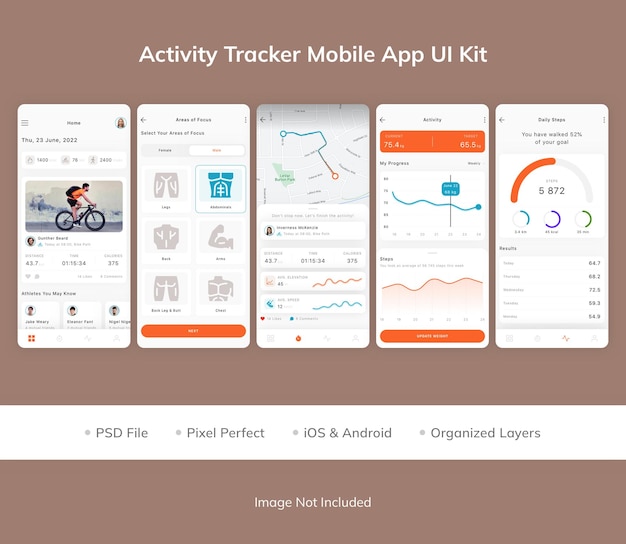 Kit dell'interfaccia utente dell'app mobile tracker attività