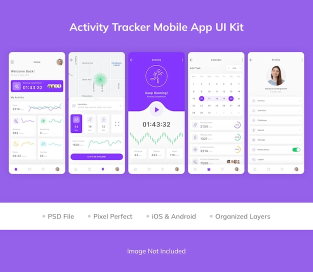 PSD activity tracker mobile app ui kit