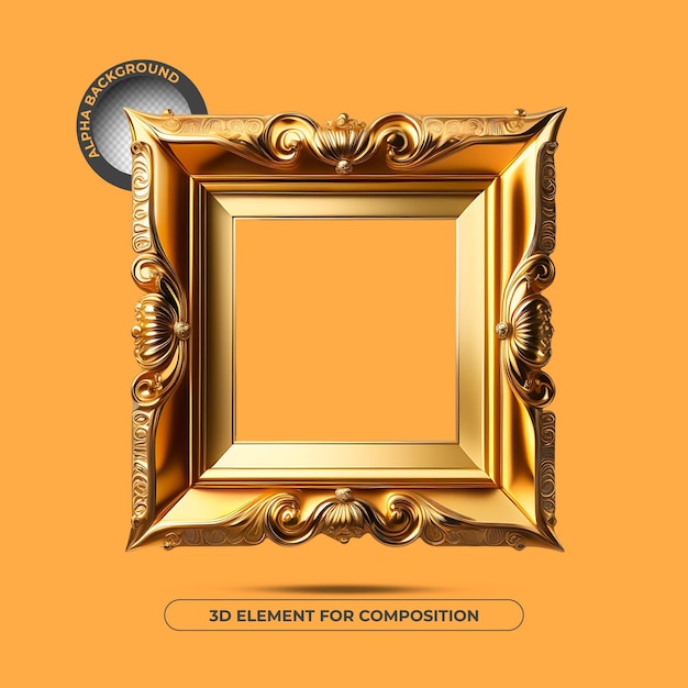 An ad for a gold frame that says 3d element for composition.