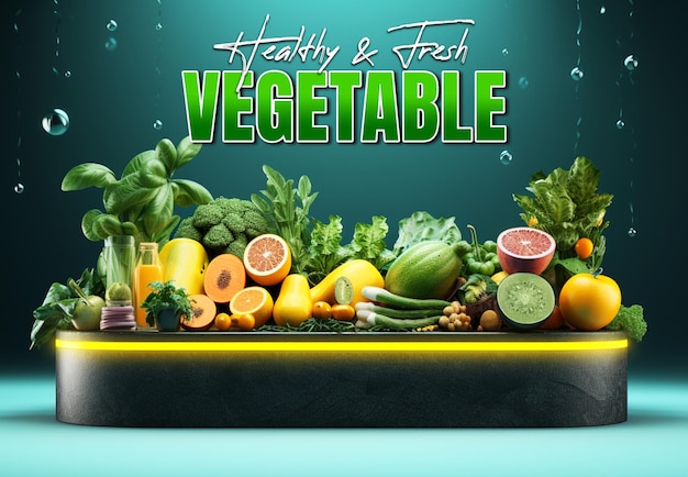 PSD ad template background for healthy and fresh vegetable with product presentation