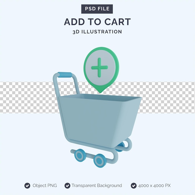 PSD add to cart 3d illustration