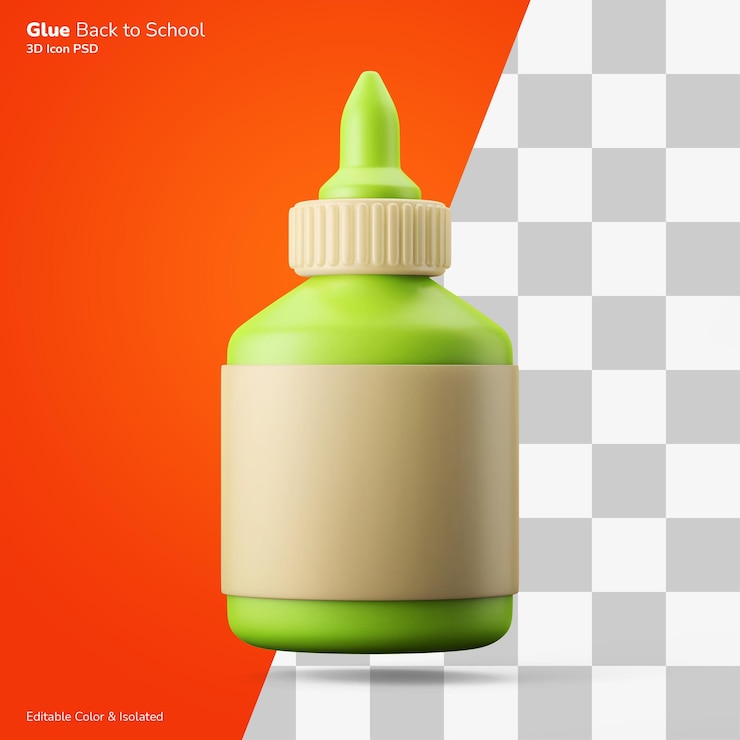PSD adhesive liquid glue bottle 3d rendering icon editable color isolated