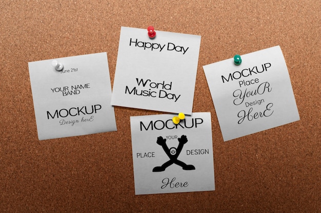 adhesive notes mockup in a board
