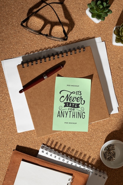 PSD adhesive reminder notes mock-up with cork board