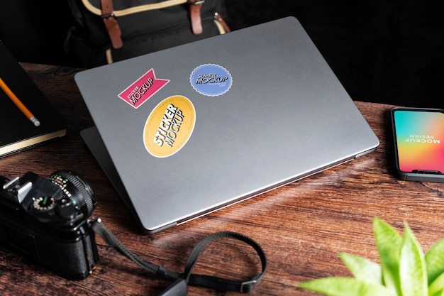 PSD adhesive sticker on laptop device