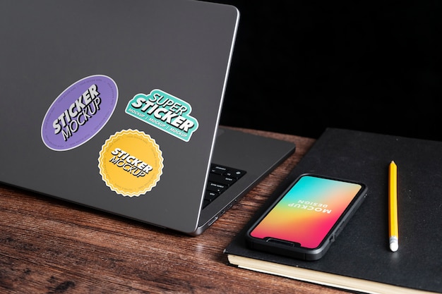 PSD adhesive sticker on laptop device