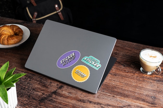 PSD adhesive sticker on laptop device