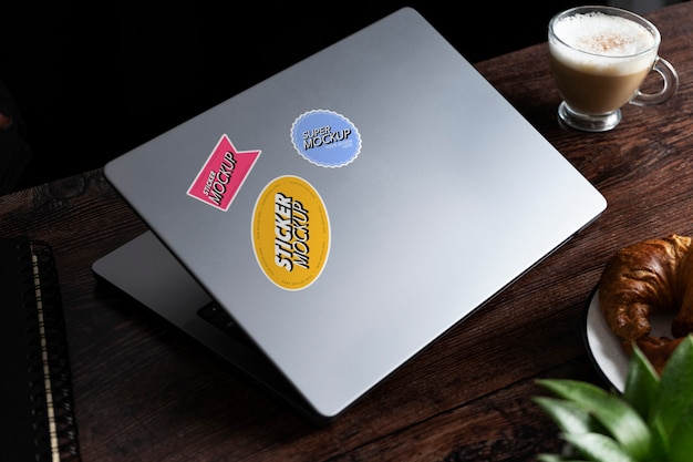 PSD adhesive sticker on laptop device