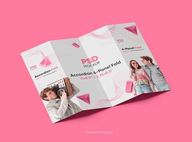 adjustable accordion 4 panel fold us letter size leaflet mockup to present your design 3d render