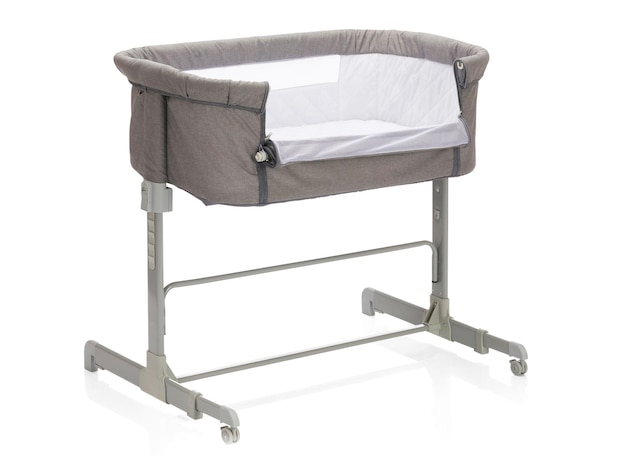 PSD adjustable baby cot bed febric designed wide angle facilities view with measurment