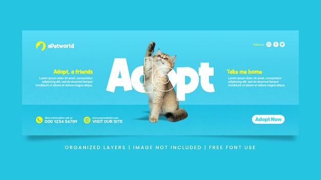 PSD adotta un modello di banner per la copertina di facebook sui social media per la promozione degli animali domestici