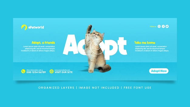 Adopteer een huisdierenpromotie social media post facebook omslagbannersjabloon