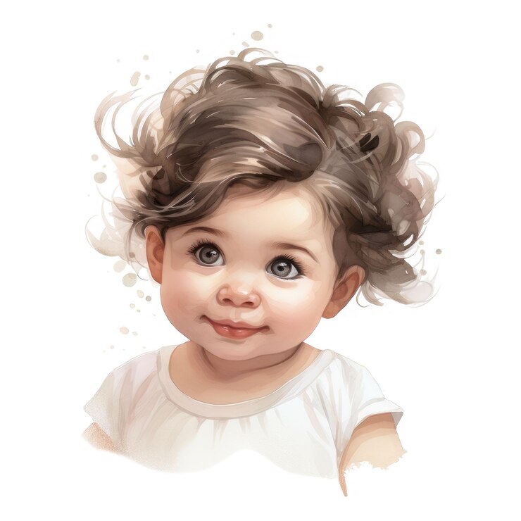 PSD adorabele baby meisje portret met krullend bruin haar