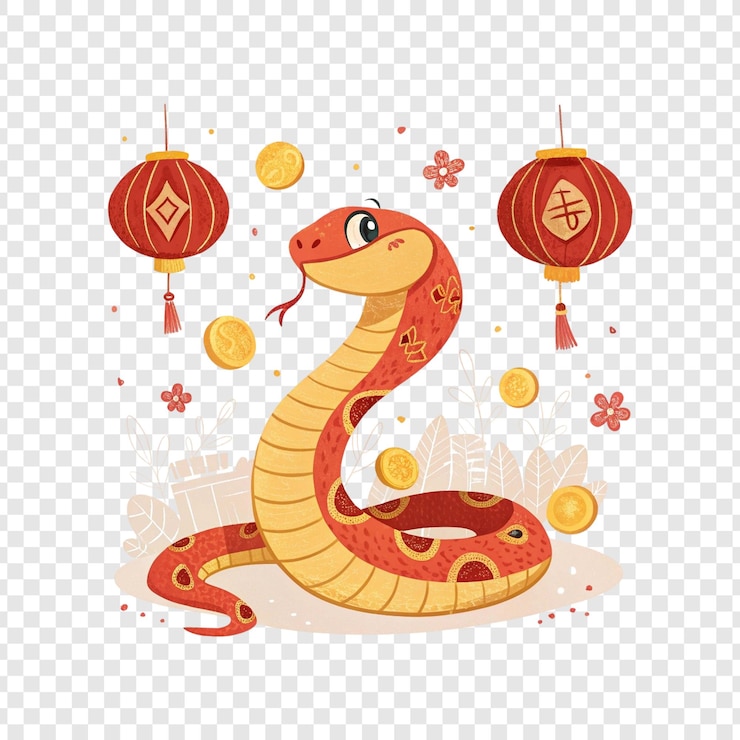 PSD adorable 2025 chinese new year snake illustration with a transparent background