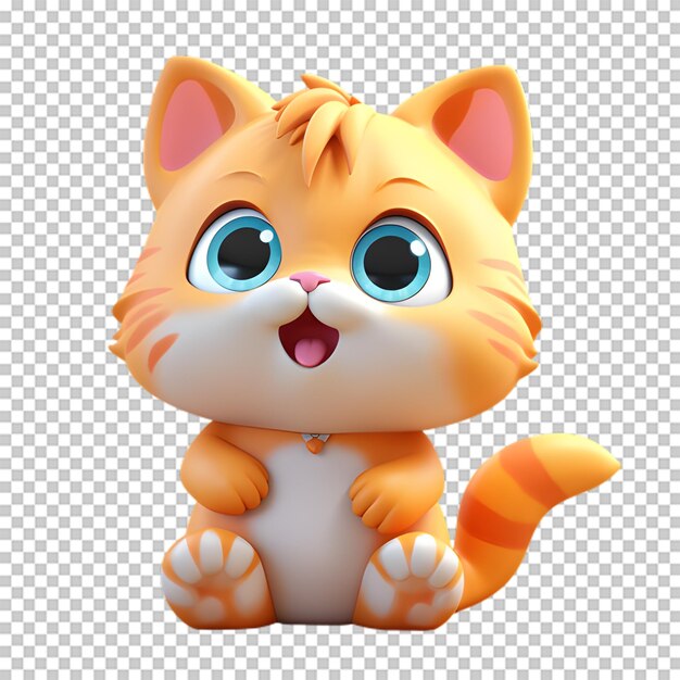 Adorable 3d cat character isolated on transparent background