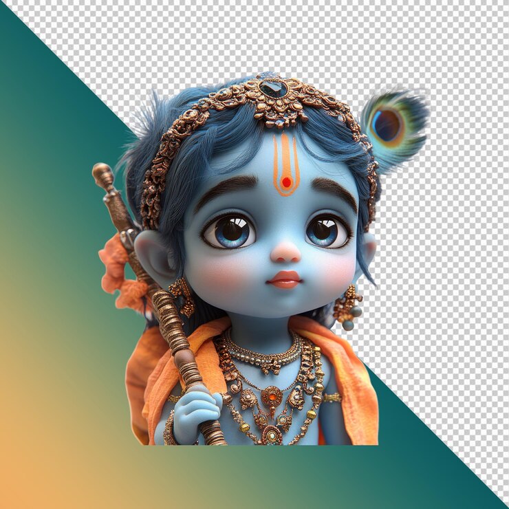 PSD adorable 3d render of baby krishna hindu deity