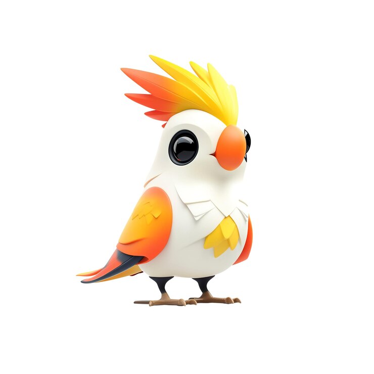 PSD adorable 3d render of a cartoon cockatoo bird